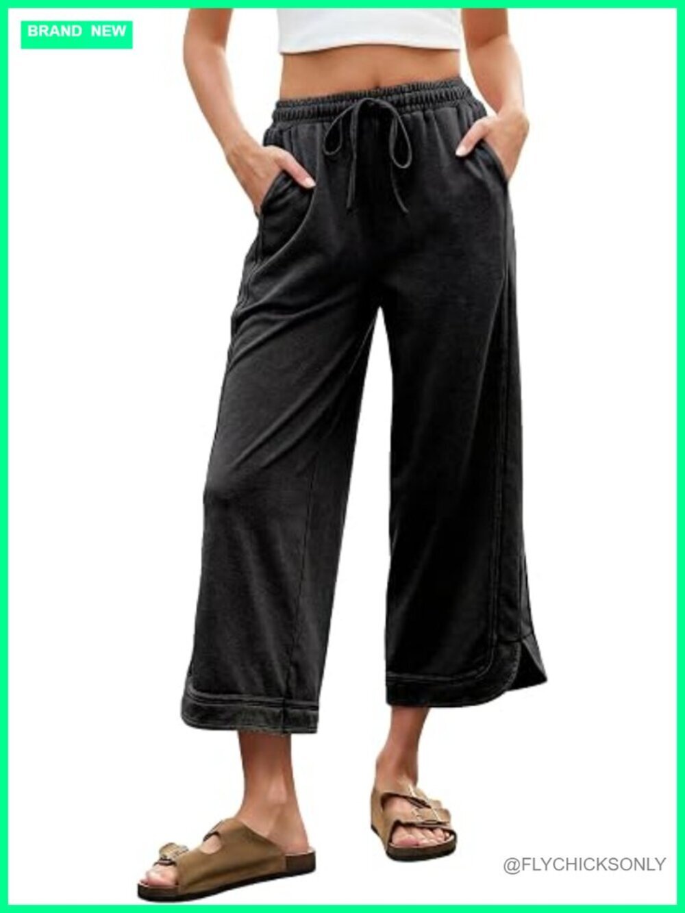 Acid Wash Baggy Wide Leg Sweatpants Cropped Capri Drawstring Joggers